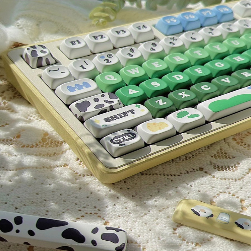 Cow Print MOA Profile Keycap Set – PBT Dye-Sublimation Mini Kit – Compatible with 68/75/98/104/108 Layouts