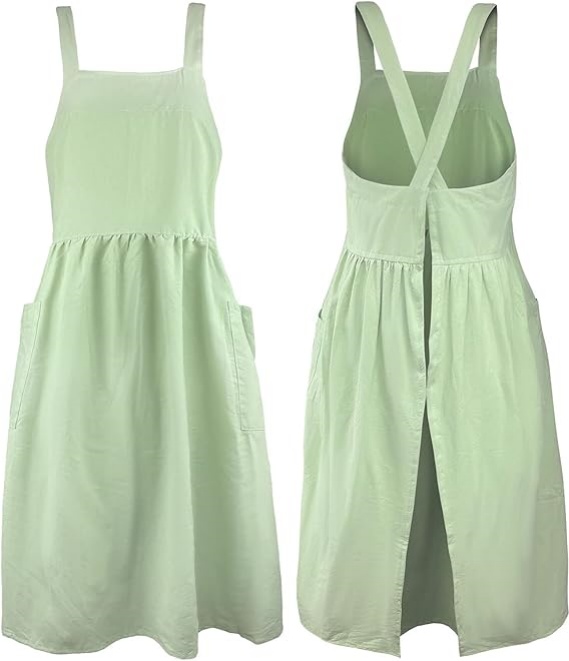 MORWEN Cotton Linen Apron Cross Back Work Apron for Women with Pockets