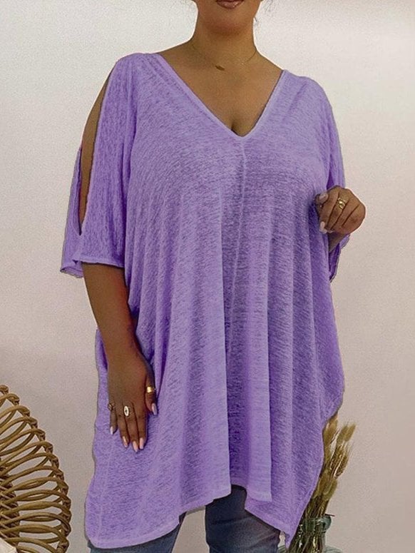 Women's Plus Size V-Neck Loose Short Sleeve T-Shirt