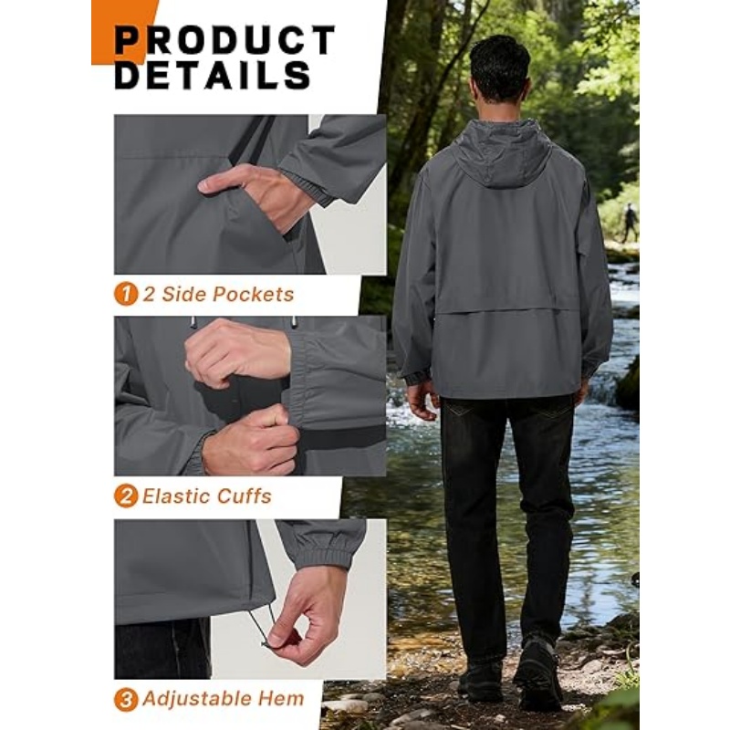 Men's Lightweight Waterproof Hooded Rain Jacket