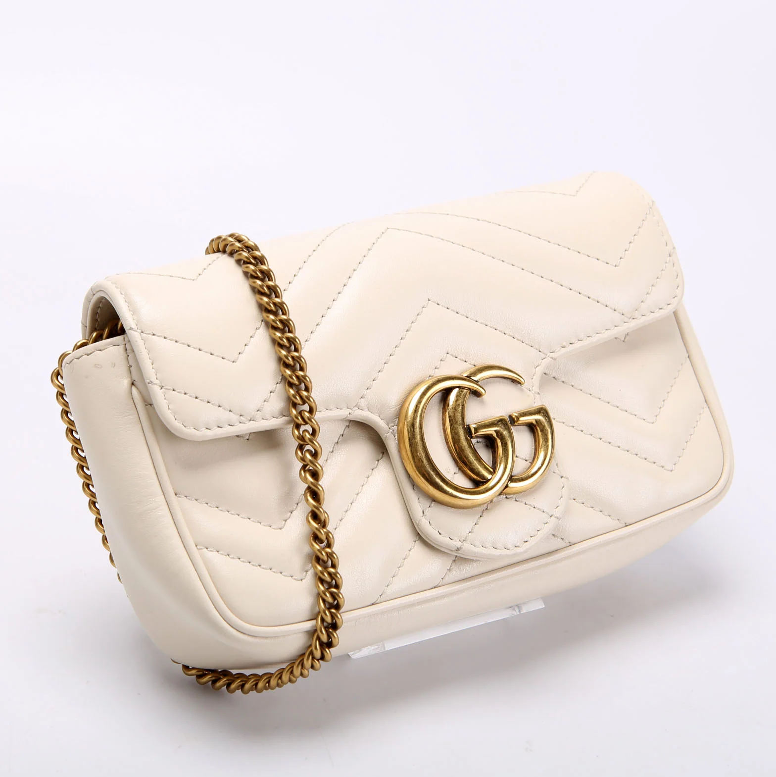 GUCCI 476433 Marmont Leather Super Mini Flap Cream