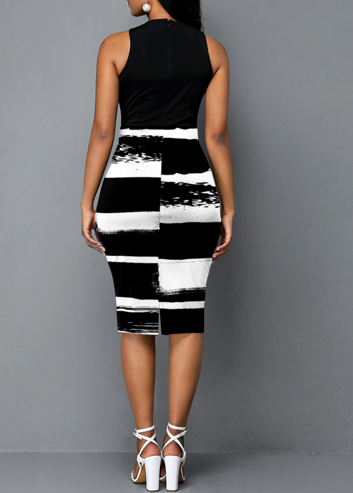Cross Halter Color Block Graffiti Print Dress
