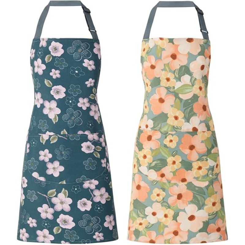 MORWEN 2 Pack Floral Apron for Women with Pockets