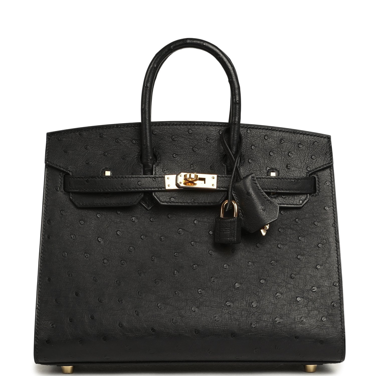 Hermes Birkin Sellier 25 Black Ostrich Gold Hardware