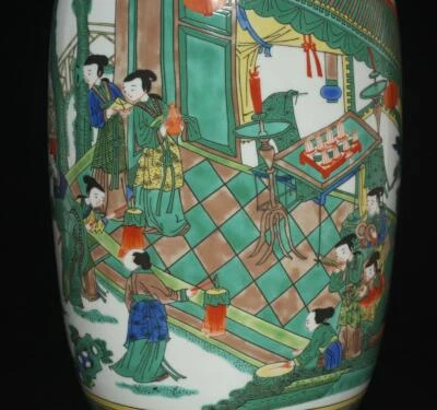46CM Kangxi Signed Old Chinese Famille Rose Vase W/figures