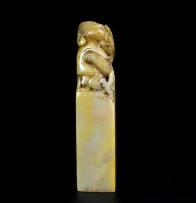 219G Old Chinese Shoushan Stone Seal Stamp Statue w/dragon N1217