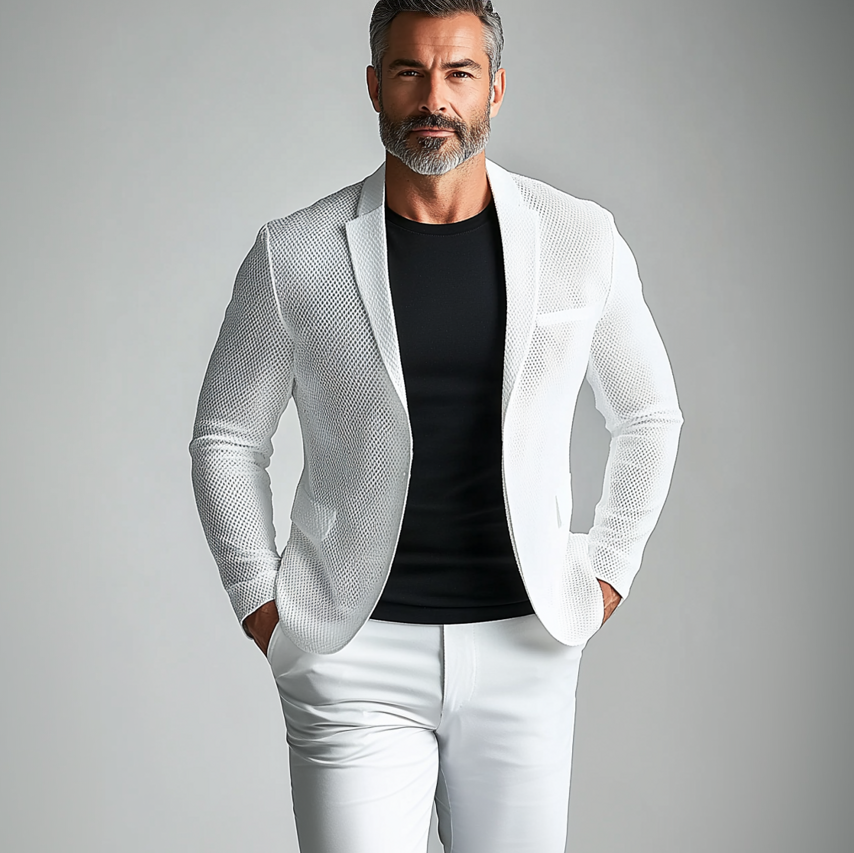 Men's Hollow Out Lapel Collar Button Solid Long Sleeve Blazer