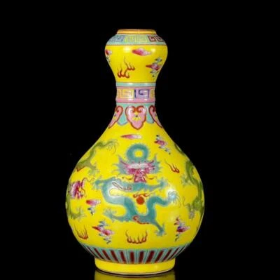 Pair Yongzheng Signed Old Chinese Colour Enamel Vase W/dragon CK424