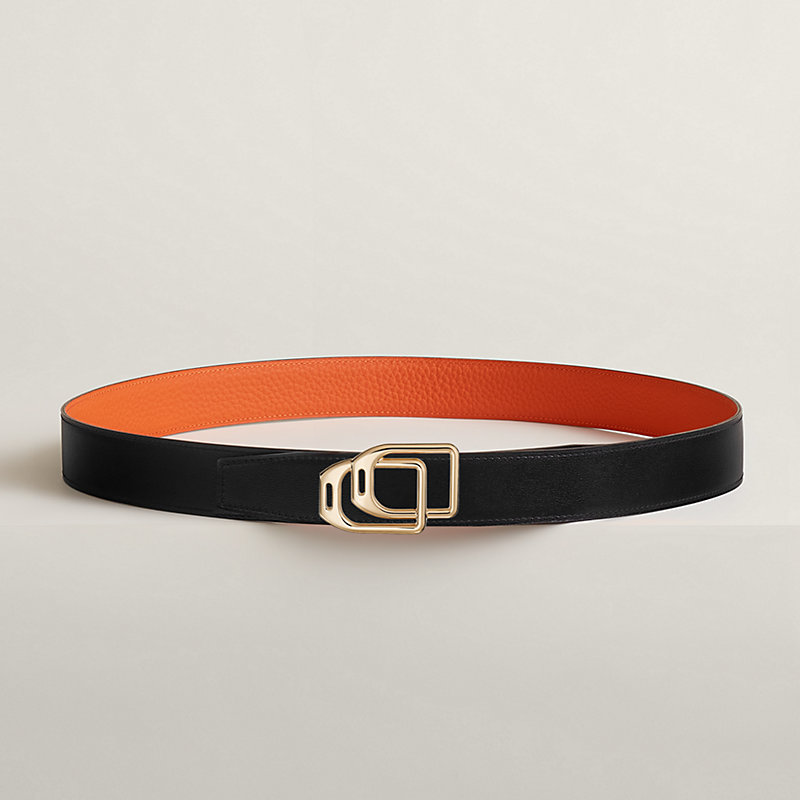 Jockey au Carre belt buckle & Reversible leather strap 32 mm