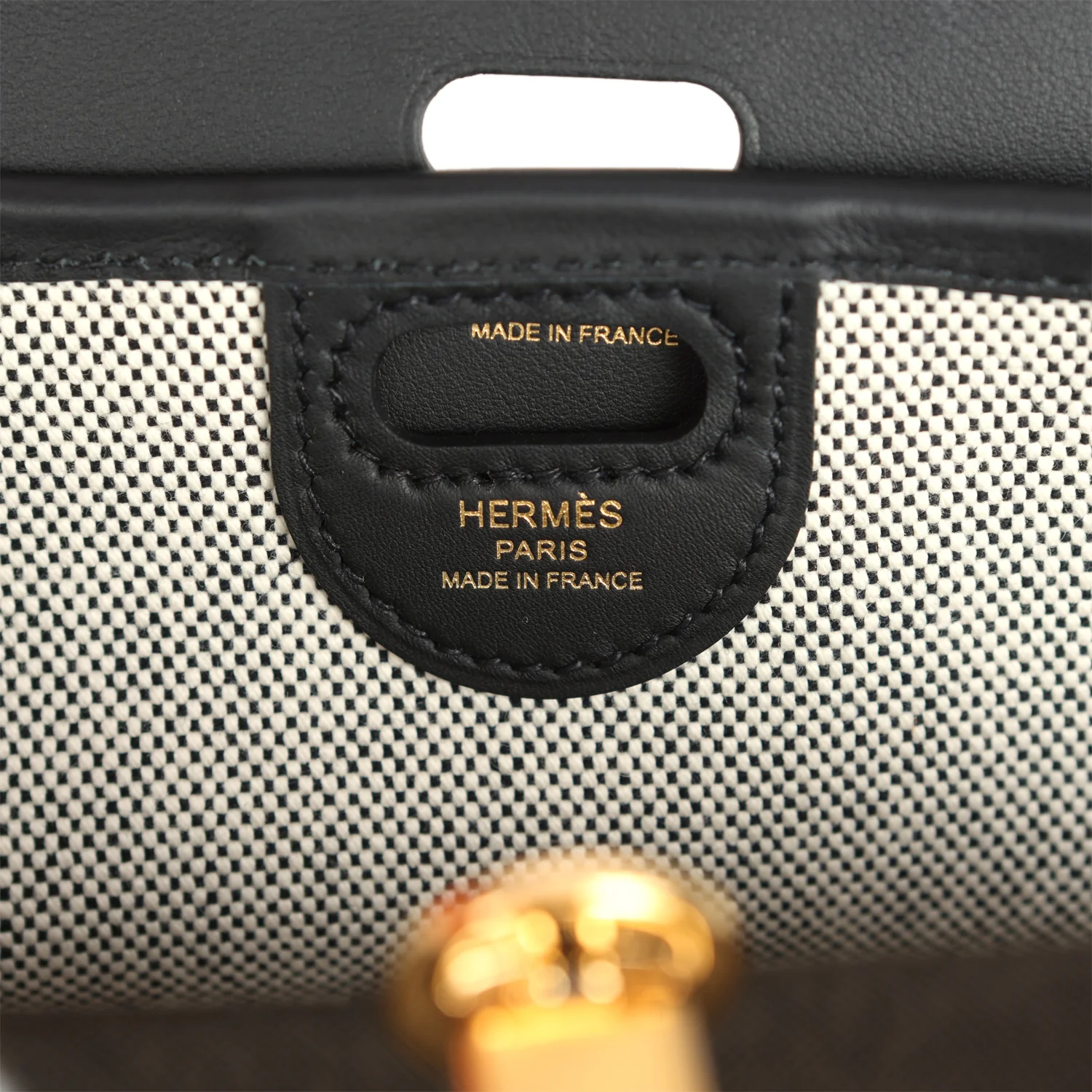 Hermes Tablier Sellier Black Vache Hunter, Swift, Ecru-Black Toile H Gold Hardware