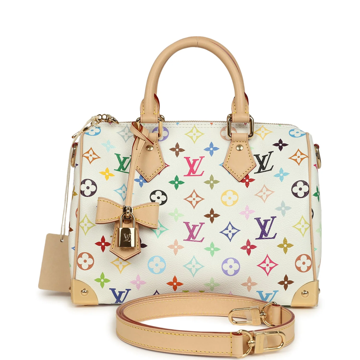 LOUIS VUITTON × Takashi Murakami Speedy 25 Bandoulière White Multicolored Monogram Gold Hardware