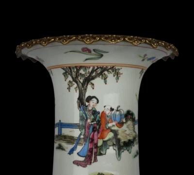 44CM Tongzhi Signed Old Chinese Famille Rose Vase w/figure N4008