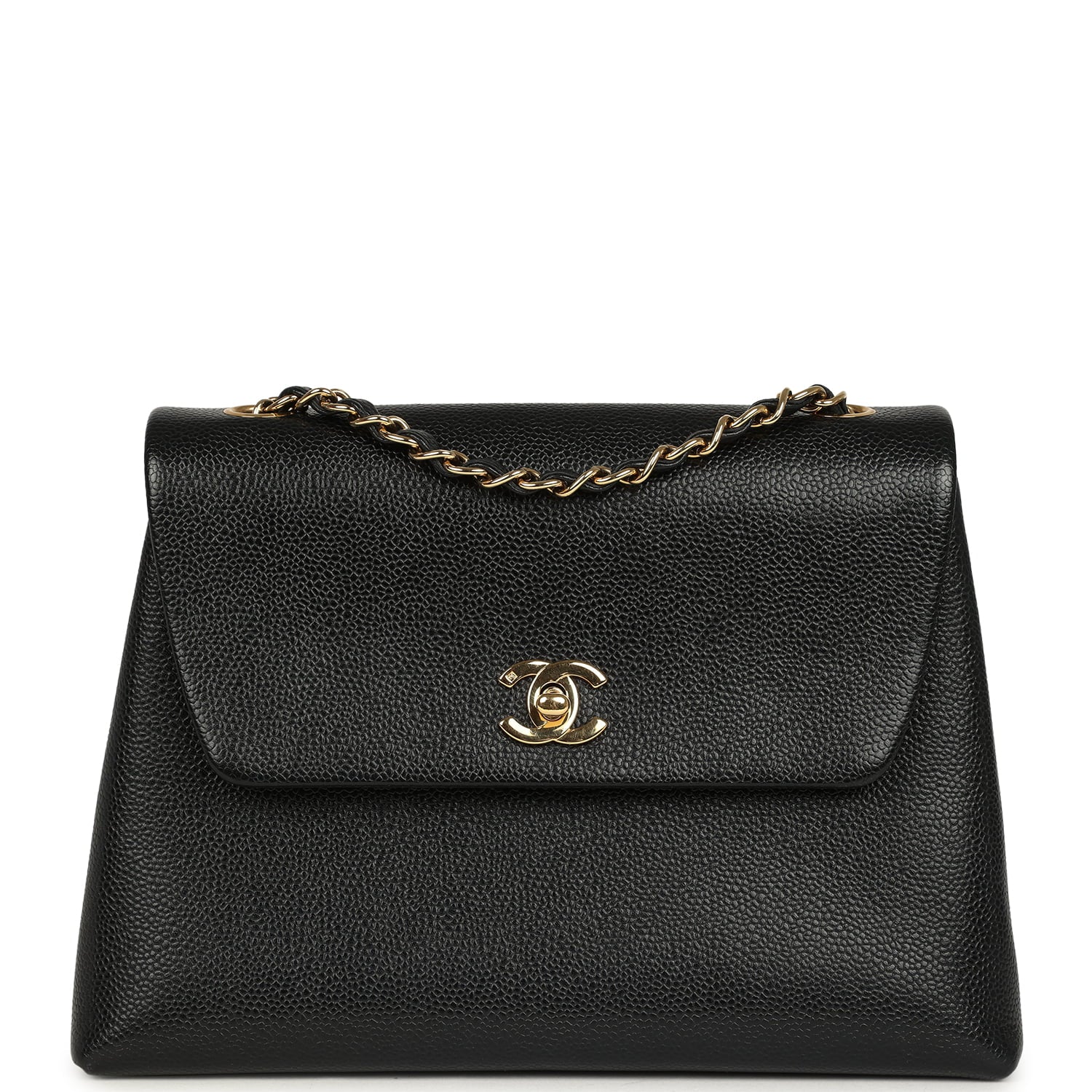 Vintage Chanel Medium Shoulder Bag Black Caviar Gold Hardware
