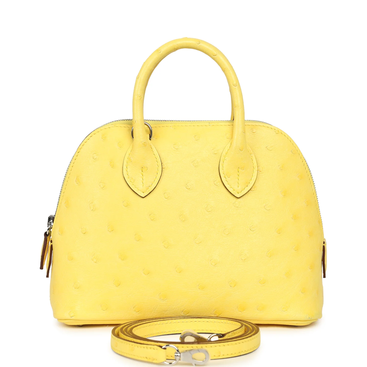 HERMÈS 1923 Bolide Mini Jaune Citron Ostrich Palladium Hardware