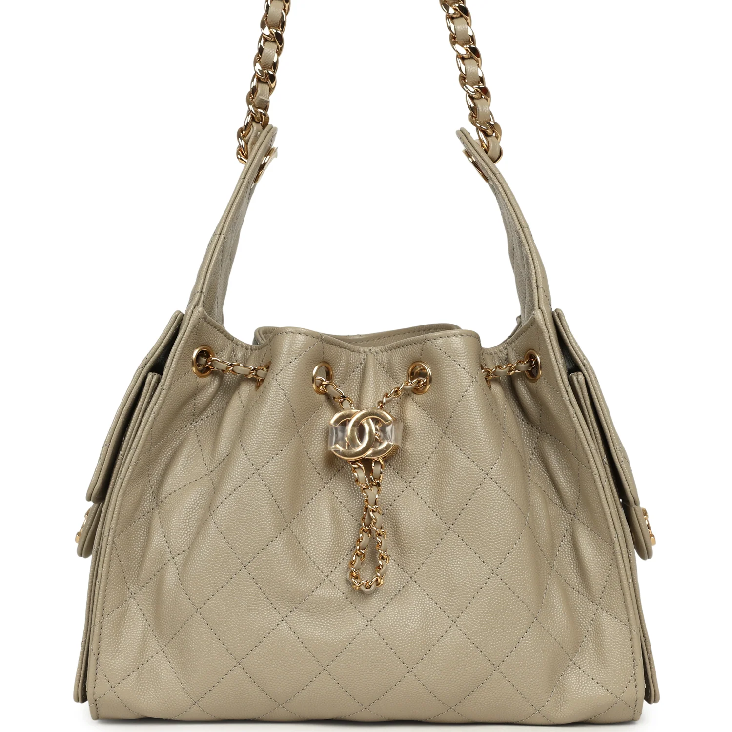 CHANEL Small 25 Hobo Bag Beige Caviar Gold Hardware