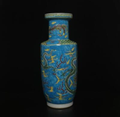 44CM Kangxi Signed Antique Chinese Famille Rose Vase W/dragon
