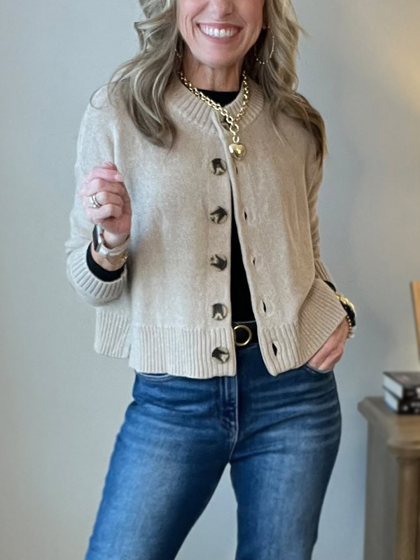 🌲 SALE🔥 Ribbed Crew Neck Button Down Sweater