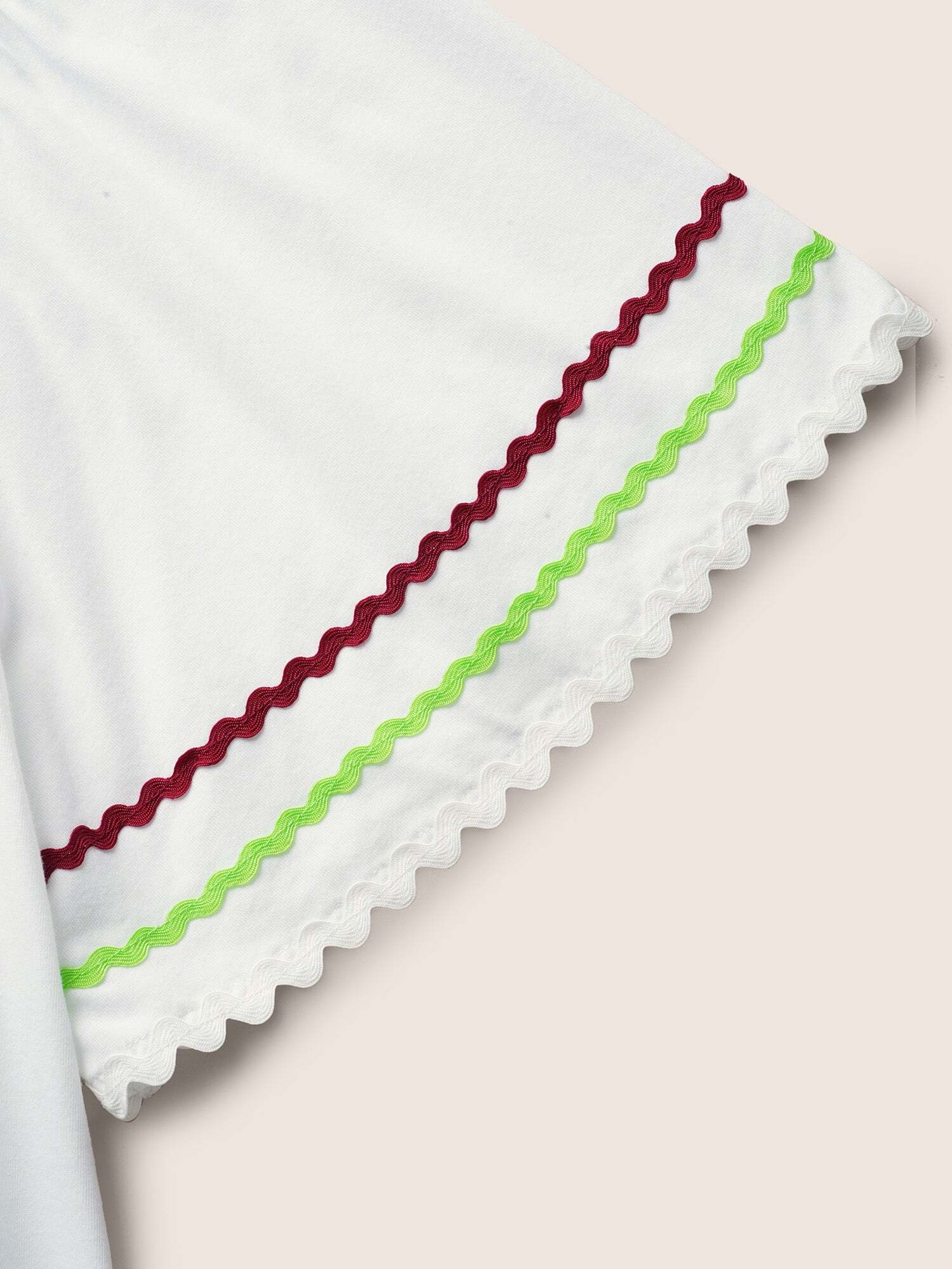 Square Neck Woven Ribbon Contrast Ruffle Sleeve T-shirt