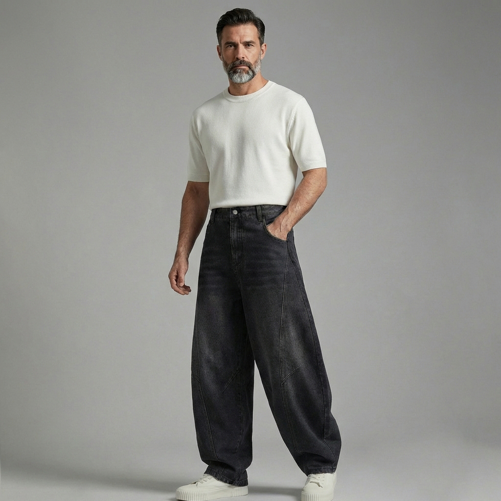 Men's Casual Washed Denim Slant Pocket Wide Leg Jeans