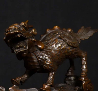 Old Chinese Copper Statue w/kylin N4147