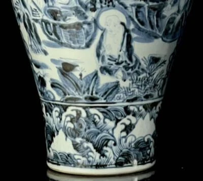 44CM Tianshun Signed Old Chinese Blue & White Porcelain Vase w/ Buddha N28