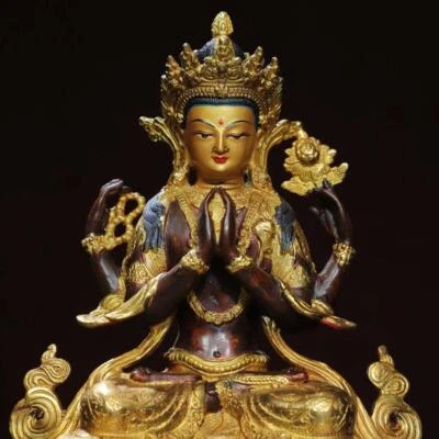 22CM Old Chinese Bronze Statue w/ Buddha N2845