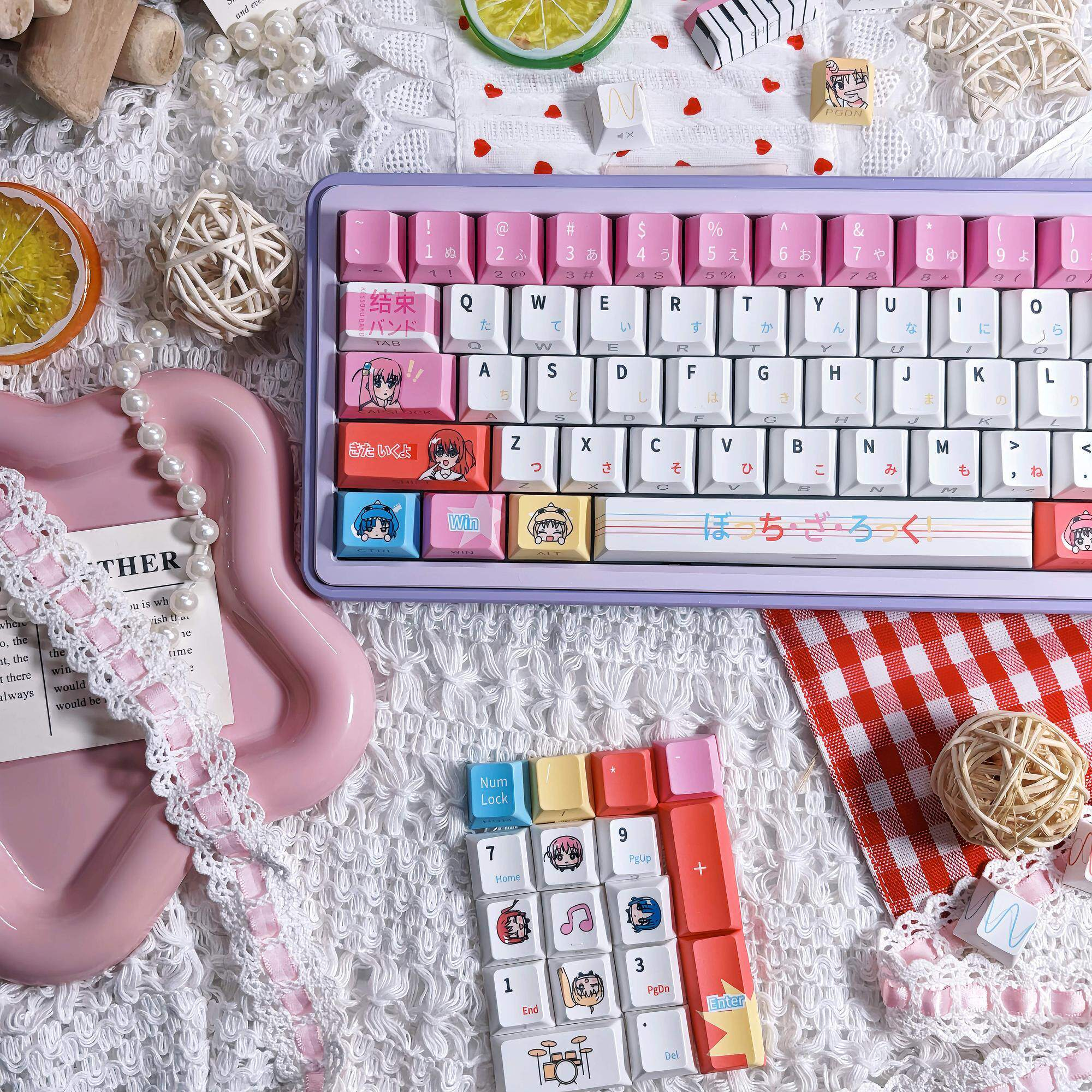 Bocchi the Rock! Kessoku Band Double-Printed Keycap Set – Cherry Profile PBT Dye-Sublimation Mini Kit – Shine-Through