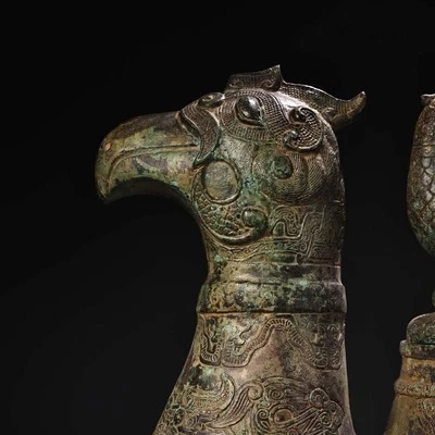 40CM Old Chinese Bronze Statue Zun Pot w/bird N4340