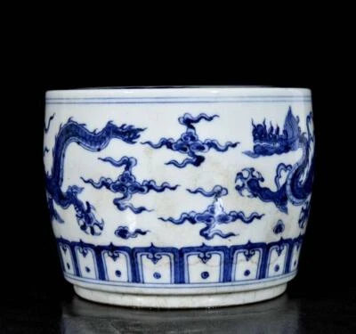 Chenghua Signed Old Chinese Blue and White Lid Pot W/dragon N3237