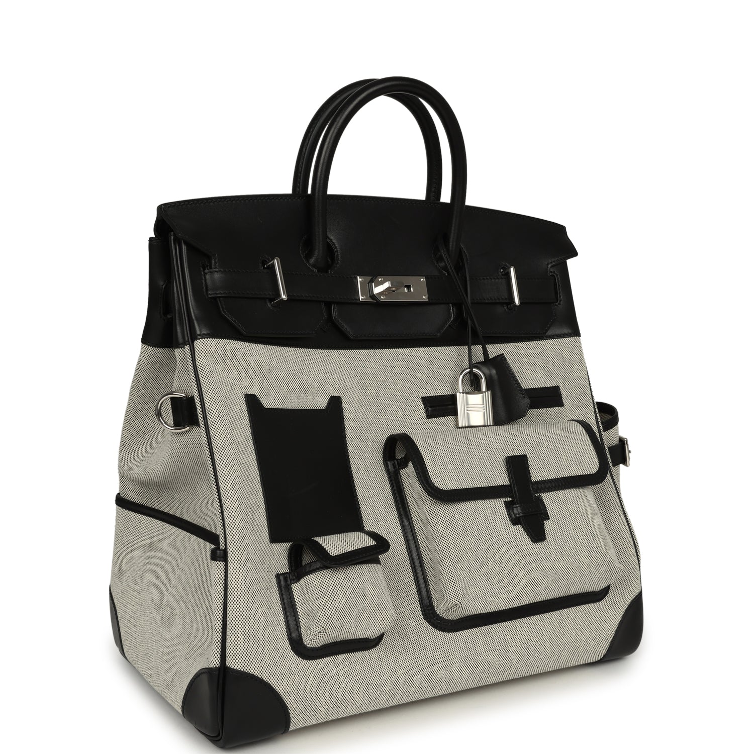 HERMÈS Birkin Cargo HAC 40 Black Evercalf, Ecru-Black Toile H Palladium Hardware