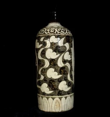 40CM Old Chinese Cizhou Kiln Vase w/lady N2998