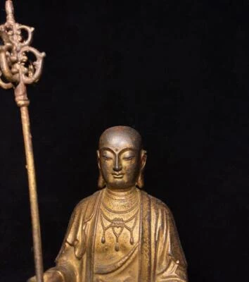 25CM Old Chinese Bronze Gilding Statue Buddha CK316