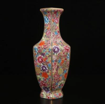 28.5CM Qianlong Signed Antique Chinese Famille Rose Vase W/flower