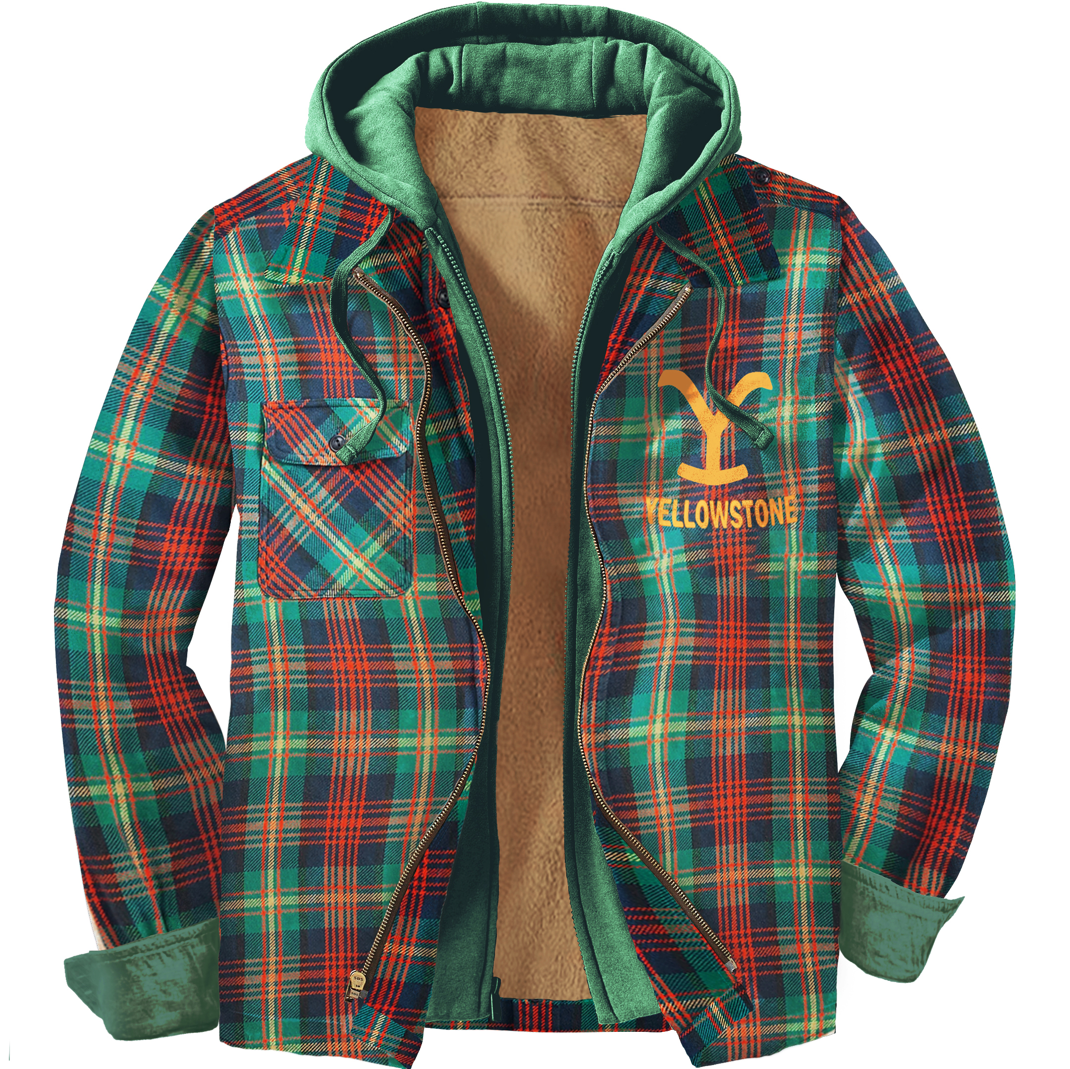 Men's Unisex Yellowstone Western Plaid Shirt Hooded Jacket