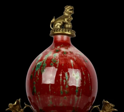 47CM Kangxi Signed Old Chinese Cowpea Red Glaze Yaobian Kiln Vase w/ear N3968