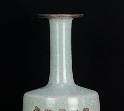 27CM Xuanhe Signed Old Chinese Ru Yao Ru Kiln Vase w/poem N657