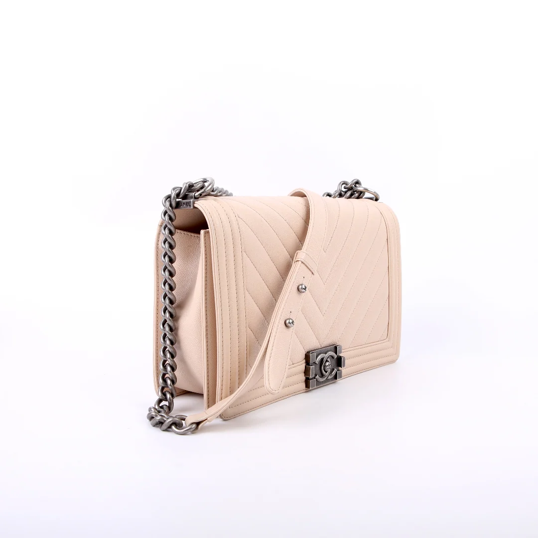 CHANEL Boy Flap Medium Calfskin Caviar 24M Beige