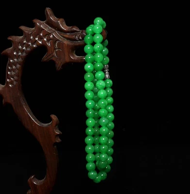 58G Chinese Natural Green Jadeite Jade Necklace w/70 heads