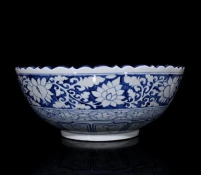 38CM Old Chinese Blue and White Bowl W/dragon N457