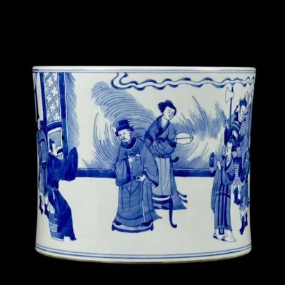 Kangxi Signed Old Chinese Blue & White Porcelain Brush Pot w/horse Q151