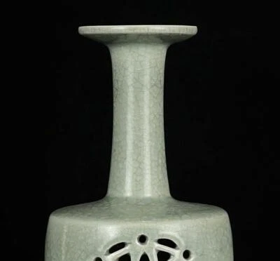 Chongning Signed Old Chinese Ru Yao Ru Kiln Vase w/flower N2023