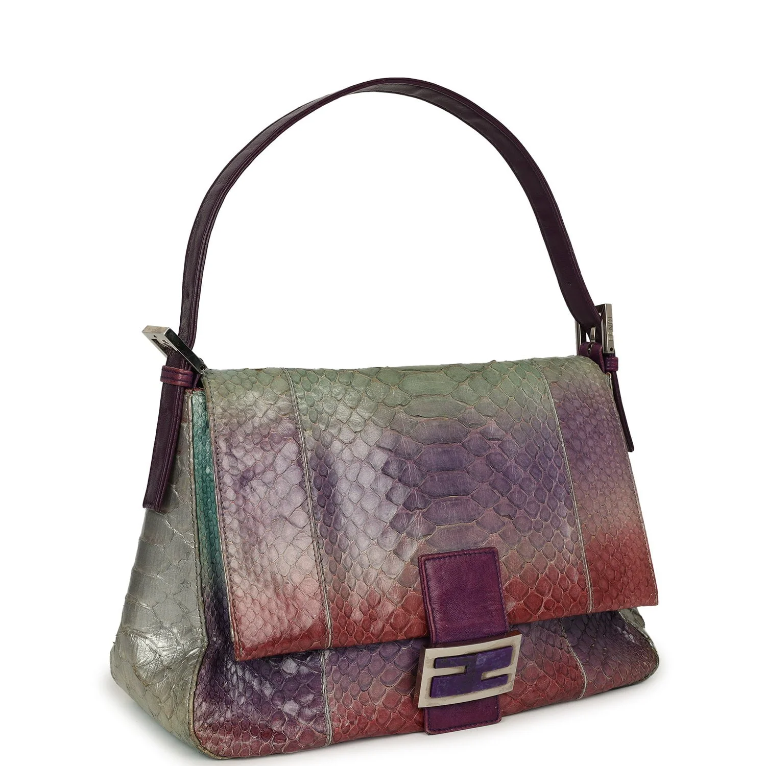 FENDI Mama Baguette Bag Purple, Multicolored Python Silver Hardware