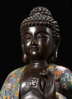 39CM Old Chinese Cloisonne Enamel Bronze Statue w/Buddha N3532