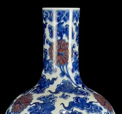 37CM Yishantang Signed Old Chinese Blue & White Porcelain Vase w/ flower CK528
