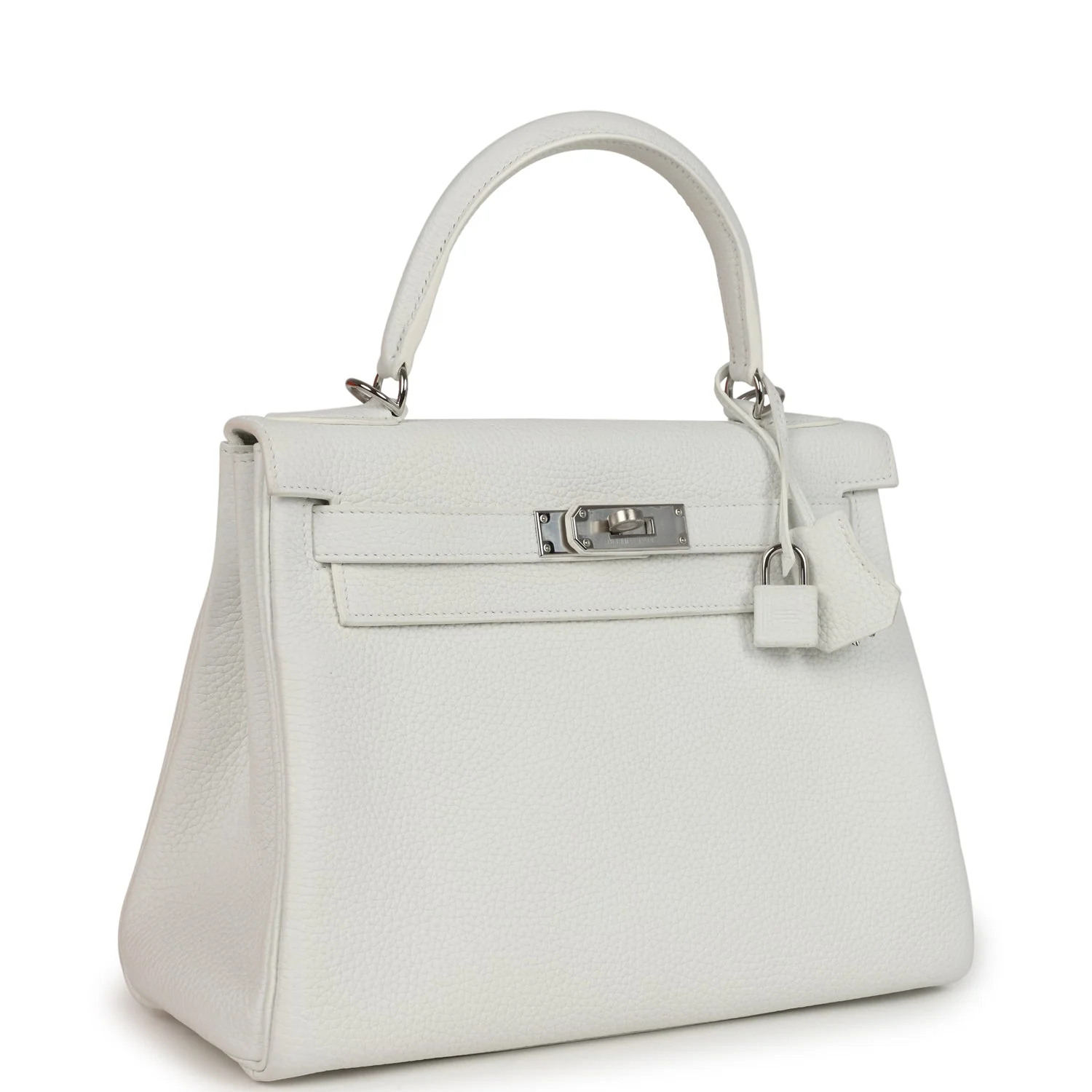 HERMÈS Kelly Retourne 28 White Clemence Palladium Hardware