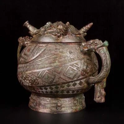 Old Chinese Bronze Statue Pot Gui w/dragon N1731