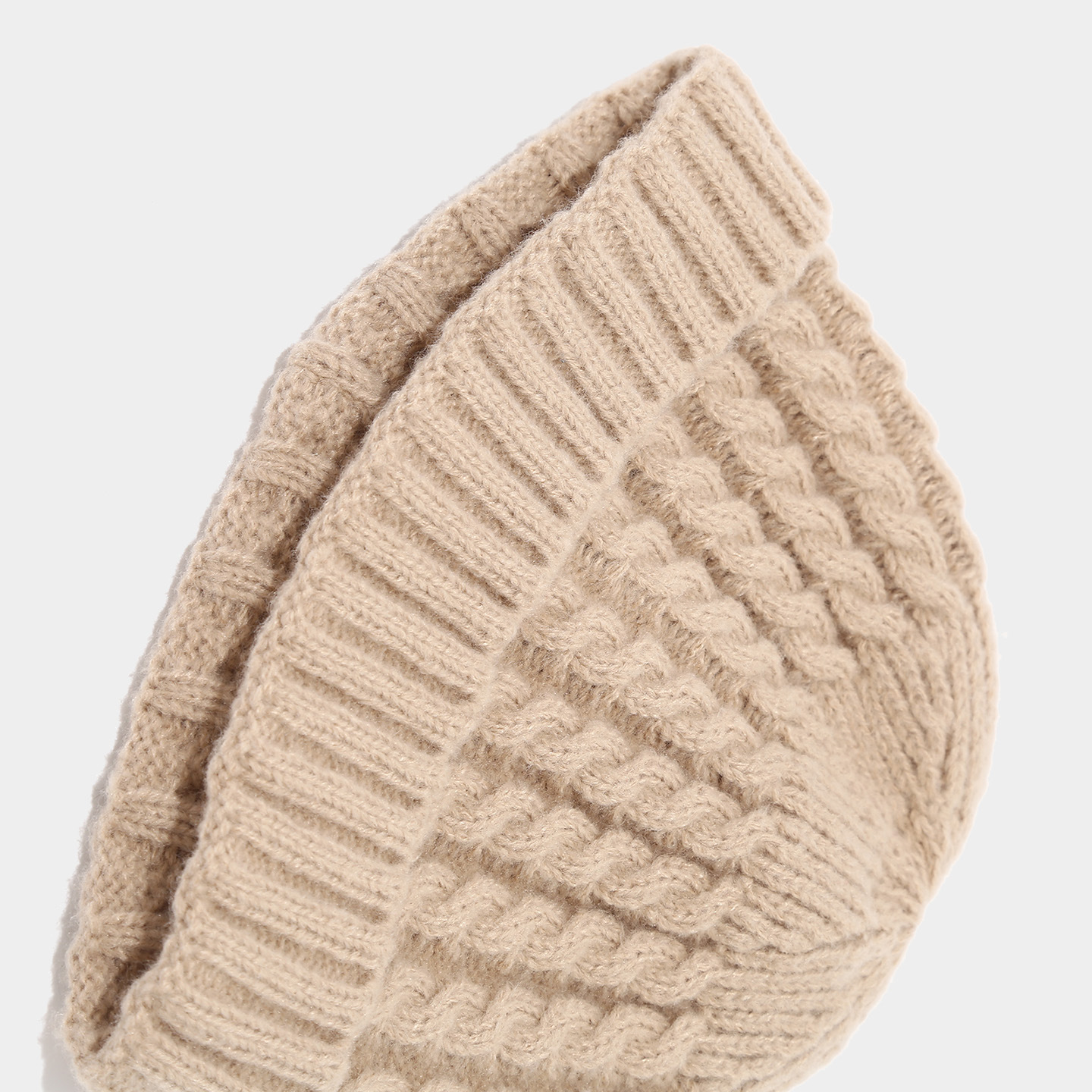 Men's Beige Cable Knit Keep Warm Winter Beanie Hat