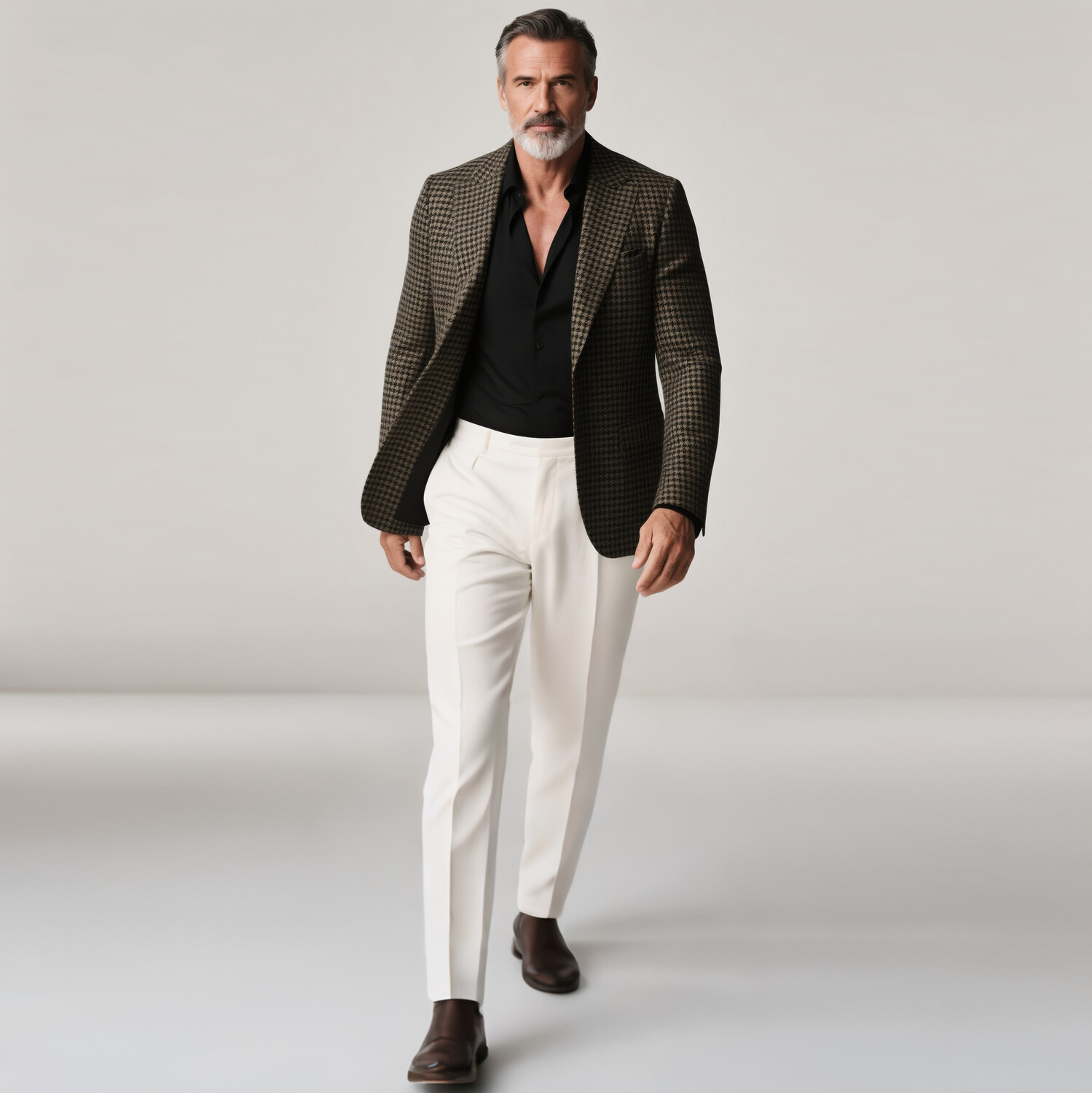 Men's Business Peak Lapel Long Sleeve Button Houndstooth Blazer