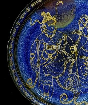 31CM Old Chinese Song Jun Yao Jun Kiln Dish w/lady N827