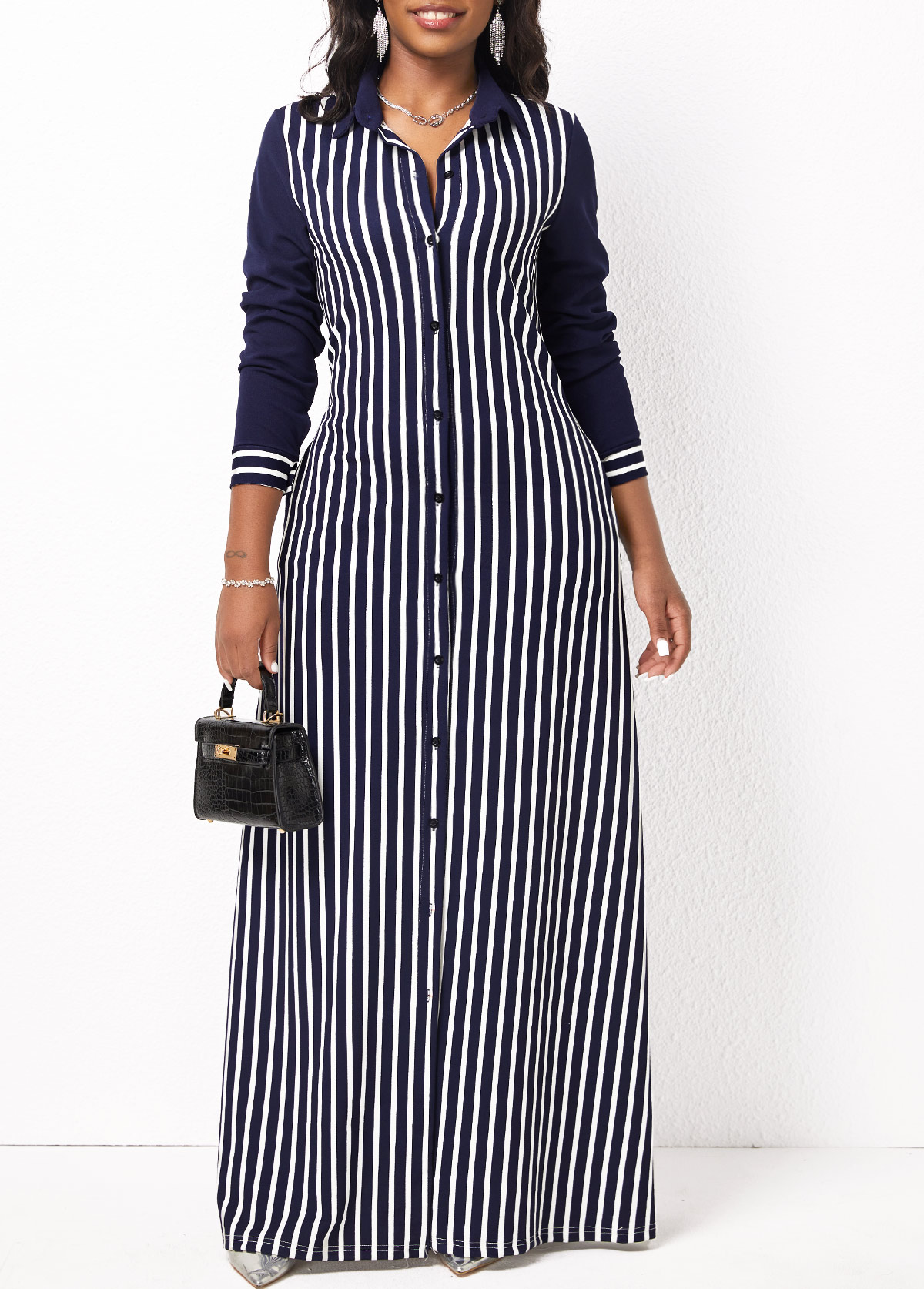 Striped Pocket H Shape Maxi Dress